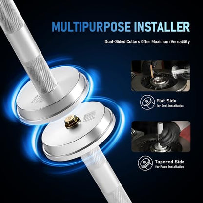 KOOPOOL 10Pcs Bearing Kit: Seal Driver, 9 Adapters & Installer, Universal | 10PCS bearing press kit: 9 double‑faced adapters. Heavy‑duty aluminum alloy, corrosion‑resistant. Knurled non‑slip handle