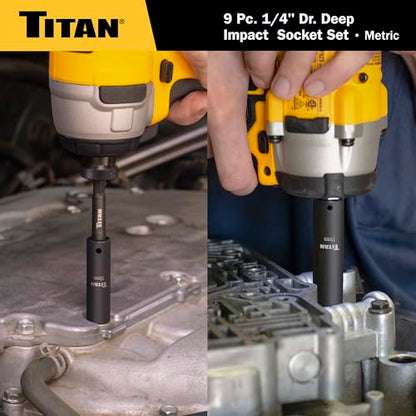 Titan 46401 9-Piece 1/4-Inch Drive Metric Deep Impact Socket Set, 6-Point, Metric Sizes 6 to 14mm - size: 9-Piece Metric Deep, style: 1/4-Inch Drive