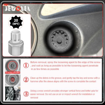 20/9PT Wheel Locking Nut Key for BMW, Anti-Theft Lug Nut Removal | Wheel Lock Nut Socket Adapter, Anti-Theft Screw Remover, Hand Repair Tool, Tyre Fitting, garage - size: 20/9Pt Key