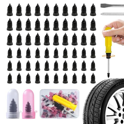 61PC Tire Plug Repair Screws Kit, Self-Tapping Rubber Nails with Screwdriver –Emergency Repair, Screw in Tire Plugs for Car, ATV, UTV, Motorcycle, Truck, Tractor