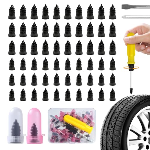 61PC Tire Plug Repair Screws Kit, Self-Tapping Rubber Nails with Screwdriver –Emergency Repair, Screw in Tire Plugs for Car, ATV, UTV, Motorcycle, Truck, Tractor