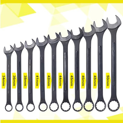10-piece Jumbo Wrench Set, 34-50mm Large Combination Wrench Set, Metric Black Oxide Finish with Pouch | 34, 36, 38, 41, 42, 44, 45, 46, 48, 50mm sizes, Extra Large Combination Wrench Sets with Pouch (10PC-Metric) - size: 10PC-Metric