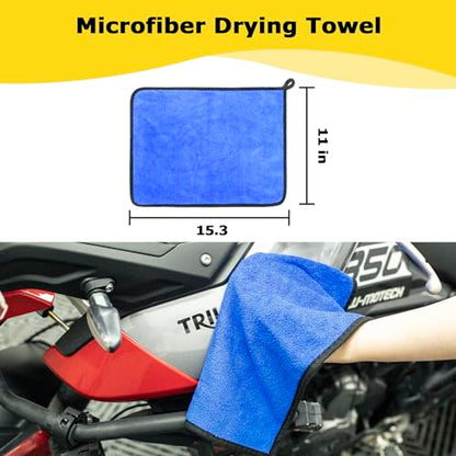 focopot Motorcycle Cleaning Kit 6 Pack with Easy Reach Brush,Tire Brush,Wool Wash Mitt,Chain Brush,Detailing Brush and Microfiber Towel for Cleaning Motorcycle Mudguard,Rims,Exhaust,Frame