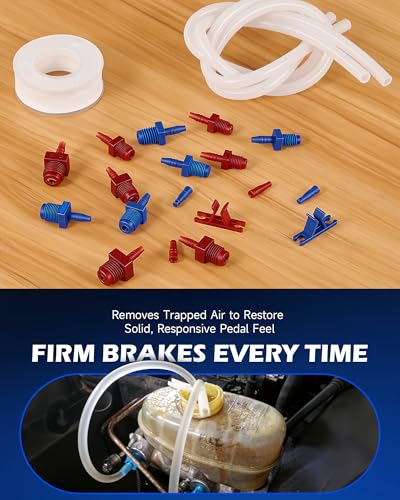 OMT Master Cylinder Bleeder Kit, 21pc Complete Brake Bleeder Tool Kit | Compatible with 13911. Universal fit with SAE/metric fittings, 22" clear hose , Clips and PTFE Tape