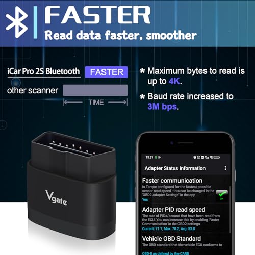 Vgate iCar Pro 2S Bluetooth 5.2 OBD2 Car Scan Tool for iPhone, Android, and Windows