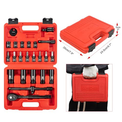 LLNDEI 3/8" Drive Spark Plug Socket Set, SAE 5/8", 3/4", 13/16", 24Pcs | Metric 14mm, 18mm, Spark Plug Socket, Include 2 Extension Bar, Universal Joint ADA, CR-V Steel Engine Repair, Tire Changes - size: 24Pcs spark plug socket set with torx socket set