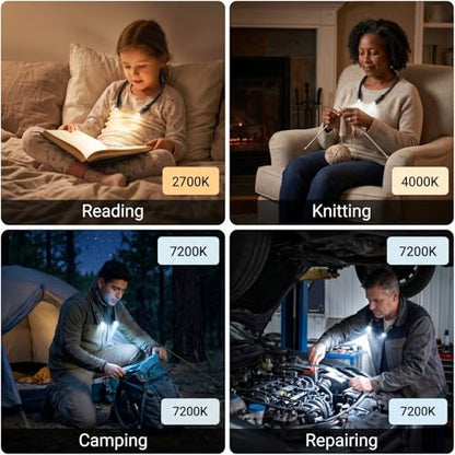YEELIGHT Book Light for Reading at Night, 3-Color & 4-Brightness Reading Light, Rechargeable 1000mAh USB-C Neck Light, Ultra-Lightweight 110g Hands Free for Bed, Knitting, Repairing