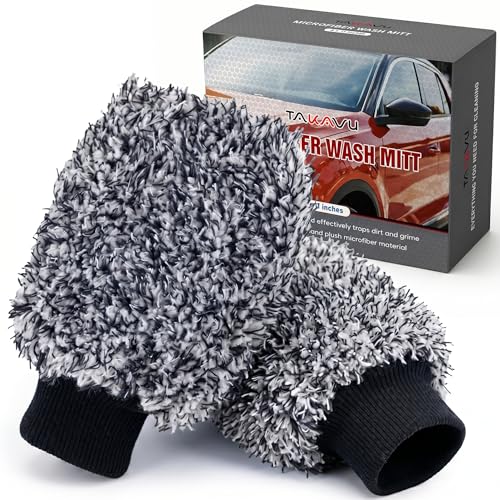 TAKAVU Car Wash Mitt, 2 Pack Microfiber, Scratch-Free (Black & White) | Soft Lint-Free Wash Gloves Hold Sudsy Water for Auto Detailing, Machine Washable, Safe on Paint & Coat - color: Black