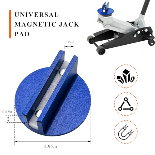 Universal Magnetic Jack Pad, 0.4" Slotted Aluminum Grooved Jacking Puck Pinch Weld Adapter, Heavy Duty Pinch Weld Frame Rail Protector for Sub-Frame Vehicle Floor Jack (Blue) - color: Blue