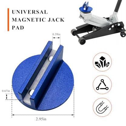 Universal Magnetic Jack Pad, 0.4" Slotted Aluminum Grooved Jacking Puck Pinch Weld Adapter, Heavy Duty Pinch Weld Frame Rail Protector for Sub-Frame Vehicle Floor Jack (Blue) - color: Blue