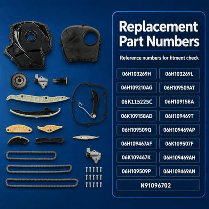 Engine Timing Chain Kit Compatible with A4 A5 A6 Jetta Passat | 2006-2017 Fit, 06K115225C, EA888 1.8T 2.0T, Valve Cover Included, 06H103269H06K109158AD, 06H109210AG