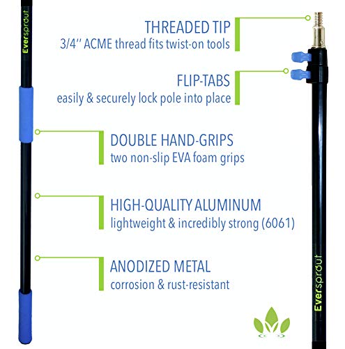 EVERSPROUT 5-to-12 Ft Car Brush with Rubber Bumper, Lightweight Extension Pole Handle, Soft Bristles Car Wash Brush, RV Wash Brush, Truck Wash Brush, Boat Brush, Solar Panel Cleaning Brush and Pole - size: 12 feet
