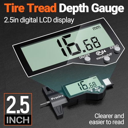 Preciva Tire Tread Depth Gauge & Brake Lining Gauge Set, Digital Tire Depth Gauge with Large LCD Display and in, MM, F Conversion, for Tread Depth, Brake Shoe and Pad Wear - color: Black