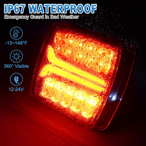 NeaLia CD033 Magnetic Wireless Trailer Lights, LED Tow Light Kit | Rechargeable, IP67 Waterproof, Brake/Turn/Running Signal for Truck, RV, Camper, Boat, Caravan - color: Amber