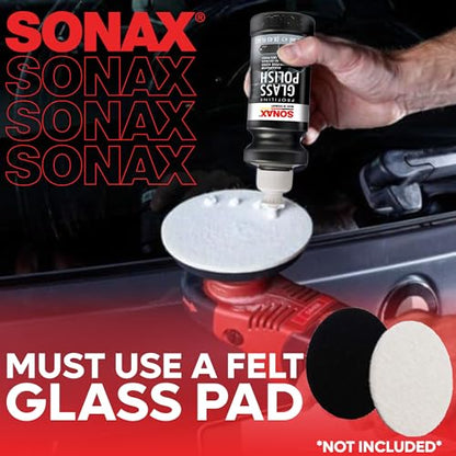 SONAX PROFILINE GlassPolish (250 ml) - removes slight scratches, blinding and etching from car windows made from glass. Silicone free | Item No. 02731410 | For removing slight scratches, blinding and etching from windscreens and side windows made from gla