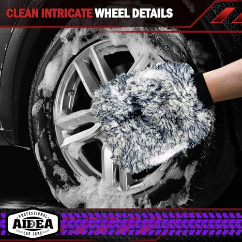 AIDEA Car Wash Mitt Microfiber, 2PK Wheel Cleaner Mitts, 7.12''X10.14'' | Scratch Free Lint-Free, Extra Plush Premium Microfiber Mitt Car Wash Brush, Regular Size - color: Dark Blue, size: 2PK-7.12''X10.14''