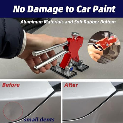 Car Dent Puller Kit,dent Removal Kit for Dent Repair with 5 Kinds of Dent Puller,Dent Lifter& Big Size Heavy Duty Slide Hammer &Bridge Puller for Hail Dent Removal Tools(103pcs no dent Light)