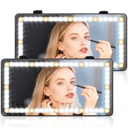 SINGARO 2PCS Car Sun Visor Vanity Mirror - Rechargeable Makeup Mirror with 60 LEDs, 3 Light Modes & Dimmable Touch Control for Cars, Trucks, SUVs, Car Interior Accessories for Women (Black) - color: Black, size: 2PCS