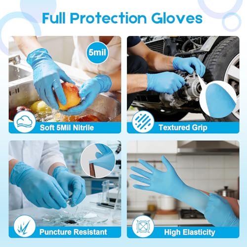 5 Mil Blue Nitrile Gloves Disposable with 5 Bonus Travel Packs - Durable Food Safe Hand Protection for Kitchen Cooking, BBQ, Cleaning & Pet Care - Latex Free, Powder Free & Textured, Small - color: Blue of 110pcs, size: Small