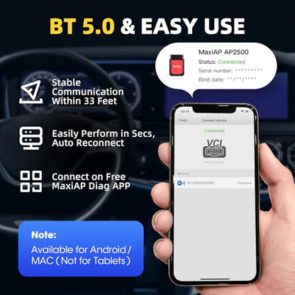 Autel AP2500E/AP2500 OBD2 Scanner Bluetooth Code Reader, Upgraded of AP200, OBDII Scanner All-System Diagnostic Tool, CAN FD, 5 Hot Resets, AutoVIN, Check Engine Light, Car Code Reader for Android/iOS