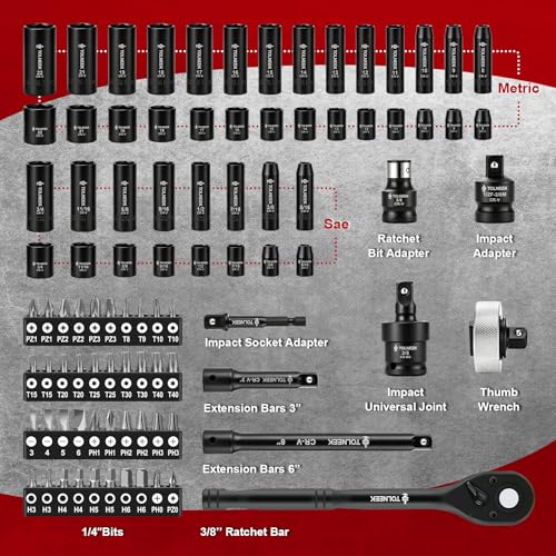 3/4" Impact Socket Set, 22PCS 6-Point SAE (3/4" to 2"), Cr-Mo, with Adapters, Quick Release Ratchet, Extension Bar & Storage Case (92-Piece 3/8" Drive Impact Socket Set SAE) - size: 92-Piece 3/8" Drive Impact Socket Set SAE