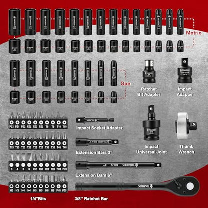 3/4" Impact Socket Set, 22PCS 6-Point SAE (3/4" to 2"), Cr-Mo, with Adapters, Quick Release Ratchet, Extension Bar & Storage Case (92-Piece 3/8" Drive Impact Socket Set SAE) - size: 92-Piece 3/8" Drive Impact Socket Set SAE