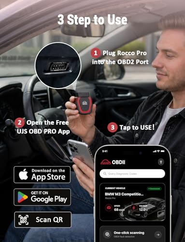 Rocco Pro OBD2 Scanner Bluetooth for iPhone & Android, No Subscription, Full System Car Diagnose with AI Repair Guide, ABS/SRS/Transmission Code Reader, Used Car Inspector, Vehicles 1996+