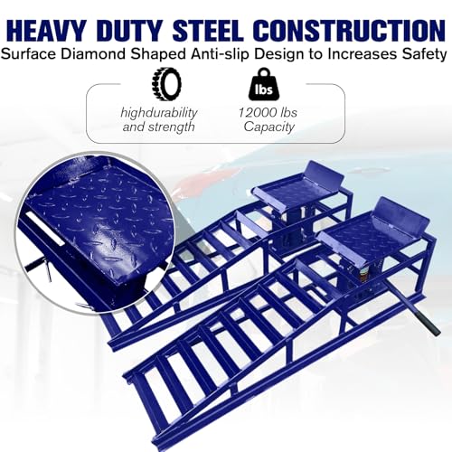 2 Pack Hydraulic Car and Truck Service Ramps,Low Profile Car Lift Service Ramps for Oil Changes,11000 Lbs (5 Tons), Adjustable Lift Height 9.8" to 16.21", Home Garage,Vehicle Auto Garage - color: Blue