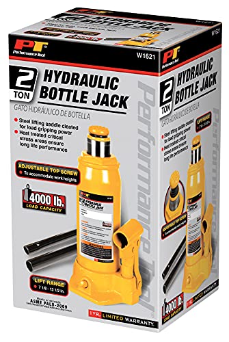 Performance Tool W1621 2-Ton (4,000 lbs.) Heavy Duty Hydraulic Bottle Jack,Yellow (Pack of 2) - size: 2-Ton (Pack of 2)