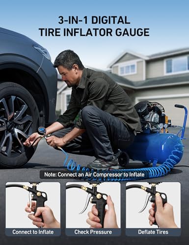 AstroAI Digital Tire Pressure Gauge with Inflator, 3-250 PSI Air Chuck & Compressor Accessories Heavy Duty with Quick Connect Coupler, 0.1 Display Resolution, 1Pack Standard - size: 1 Pack Standard, style: without case