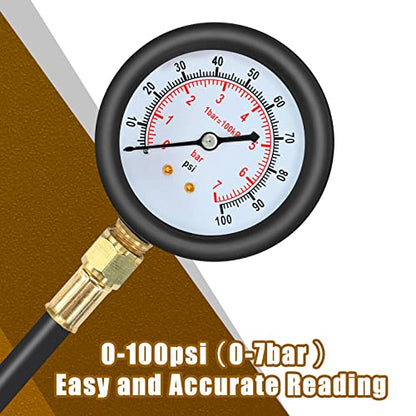 BETOOLL Fuel Pressure Test Kit - Fuel Pressure Gauge - 0-100PSI Fuel Injection Pump Pressure Tester Gauge Kit for Car, Motorcycle, Truck, RV, SUV, ATV - size: General