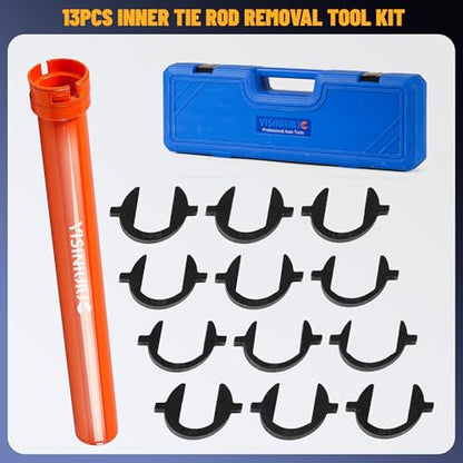 Inner Tie Rod Removal Tool Set Automotive Inner Tie Rod Tool Kit with 12 Crowfoot Adapters, 1/2 Inch Drive Tube for the ball head inside the steering wheel, steering wheel lever wrench set