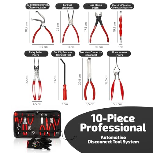 10 PCS Electrical Disconnect Pliers-Fuel Line Disconnect Tool Set-Automotive Electrical Terminal Connector Separator Removal Kit with Relay Puller, Hose Clamp Pliers-Terminal Pin Removal Tool