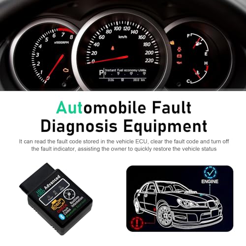 1 PC Car Bluetooth OBD2 Diagnostic Tool, Real-time Monitoring ELM327 V2.1 Code Reader, Mini Anti-interference Scanner for Reset Clear Engine Light, Universal for Android IOS Windows (Black)