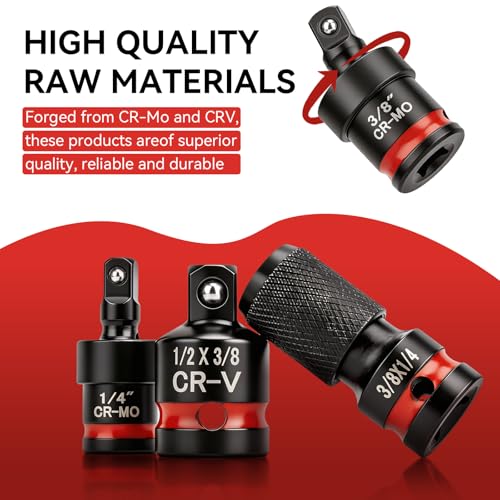 11PC Socket Adapter Set, Drill Bit Socket Adapters, CR-V and CR-MO | Complete 11pcs swivel impact socket set, 360° , reach narrow & blocked bolt positions easily for auto maintenance