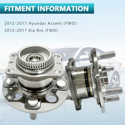512483 Rear Wheel Bearing Hub Assembly for 2012-2017 Hyundai Accent, Kia Rio FWD, 52750-0U000 (2PCS) - size: 512483