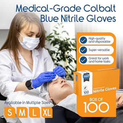 Inspire Cobalt Blue Nitrile Disposable Gloves | 4.5 Nitrile Safety Medical Exam Cooking Cleaning Disposable Gloves - size: Large, style: Blue - Box of 100