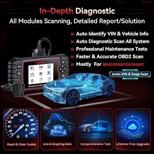 iCarsoft MB V3.0 Bidirectional Scan Tool for Most Mercedes-Benz/Sprinter/Smart 39 Reset Service All System Scanner Full Active Test Quick Auto VIN Diagnostic Tool Car Code Reader with 38 Pin for Benz
