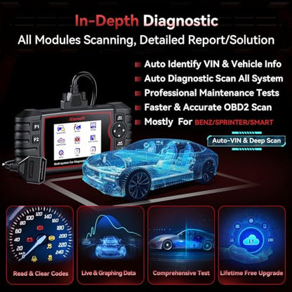iCarsoft MB V3.0 Bidirectional Scan Tool for Most Mercedes-Benz/Sprinter/Smart 39 Reset Service All System Scanner Full Active Test Quick Auto VIN Diagnostic Tool Car Code Reader with 38 Pin for Benz