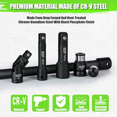 18-Piece Impact Socket Extension Set - 1/4" 3/8" 1/2" Drive Socket Extension Bars, Includes Ratchet Extension Set, Socket Adapter Set, Swivel Universal Joints & Impact Coupler, CR-V Steel - size: 18-Piece Socket Extension Set