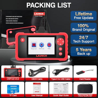 LAUNCH CRP123 V3.0 Elite OBD2 Scanner-2026 New Model Engine/ABS/SRS/Transmission Diagnostic Scan Tool SRS Airbag Code Reader,3 Reset Oil Service/Throttle Relearn/SAS Reset,Lifetime Free Update