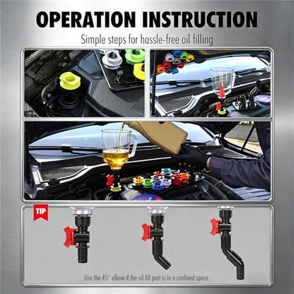 20-Piece Oil Funnel Kit, Engine Oil Funnel Kit 1.59QT/1.5L, Spill-Proof Oil Change Kit with 12 Adapters, Shut-Off Valve, Elbow Fitting, Magnetic Storage System, No Spill Funnel for Automotive