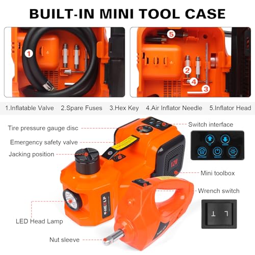 3-in-1 Electric Hydraulic Car Jack Kit – The Ultimate CarJack Electric for Effortless Tire Changing, Robust 5 Ton 12V Jack with LED & Impact Wrench, Designed for Cars, SUVs, and Trucks - size: LED 5T