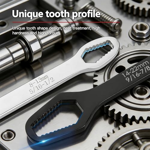 2 pcs Universal Torque Wrench, Self Adjusting Tightening Double Ended, 3-17mm & 8-22mm Self-Tightening Wrench, For Home, Car, Factory,Repair (White+Black)