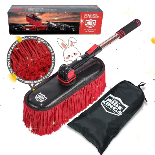 Extendable Exterior Car Duster - Wax Cotton | Scratch-free pollen removal. Bag & box included. Do not wash; dirt absorption improves over time. Ideal for auto, RV, SUV. - color: Dark Red