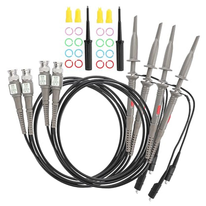 Sumnacon 4Pcs 100 MHz 300V DC High Sensitivity Oscilloscope Clip Probe 10:1 and 1:1 Switchable with Mini Alligator Clip and Ground Lead