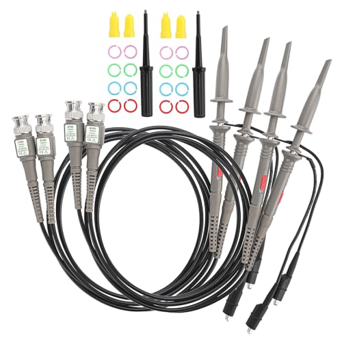Sumnacon 4Pcs 100 MHz 300V DC High Sensitivity Oscilloscope Clip Probe 10:1 and 1:1 Switchable with Mini Alligator Clip and Ground Lead