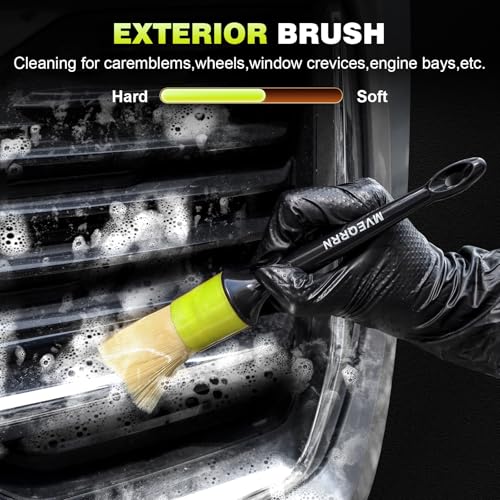 MVEQRRN 9PCS Car Detailing Brush Set, Boar Hair Detailing Brushes,Car Detailing Wheel Kit (Green) | Ultra Soft No Scratch, Car Dust Brush,Car Detailing Brushes Kit, Detail Brushes Car Detailing for Interior Exterior - color: 9pcs green detail wheel brush