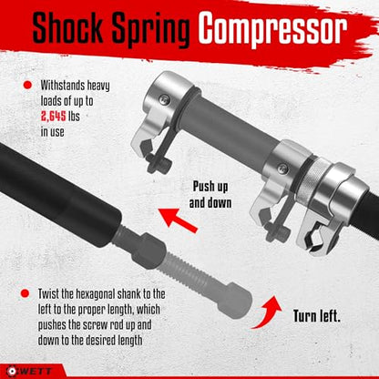 WETT Coil Spring Compressor Tool Set, 2-Piece Heavy Duty Strut Spring Compressor Tool with Extendable Bracket, 2645LB Capacity Automotive Spring Compressor Tools for Car, Truck, UTV, ATV