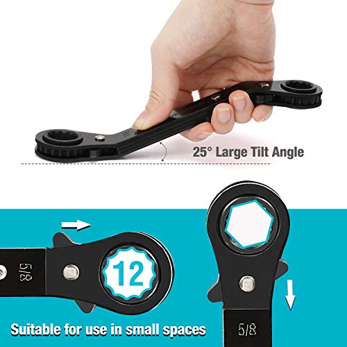 DURATECH 10-Piece Reversible Ratcheting Wrench Set, Offset Double Box End Wrench Set, SAE & Metric, with Rolling Pouch - size: SAE & Metric